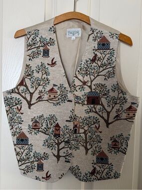 Vintage Northern Traditions Tapestry Birdhouse Vest with Tree Motif Size Large